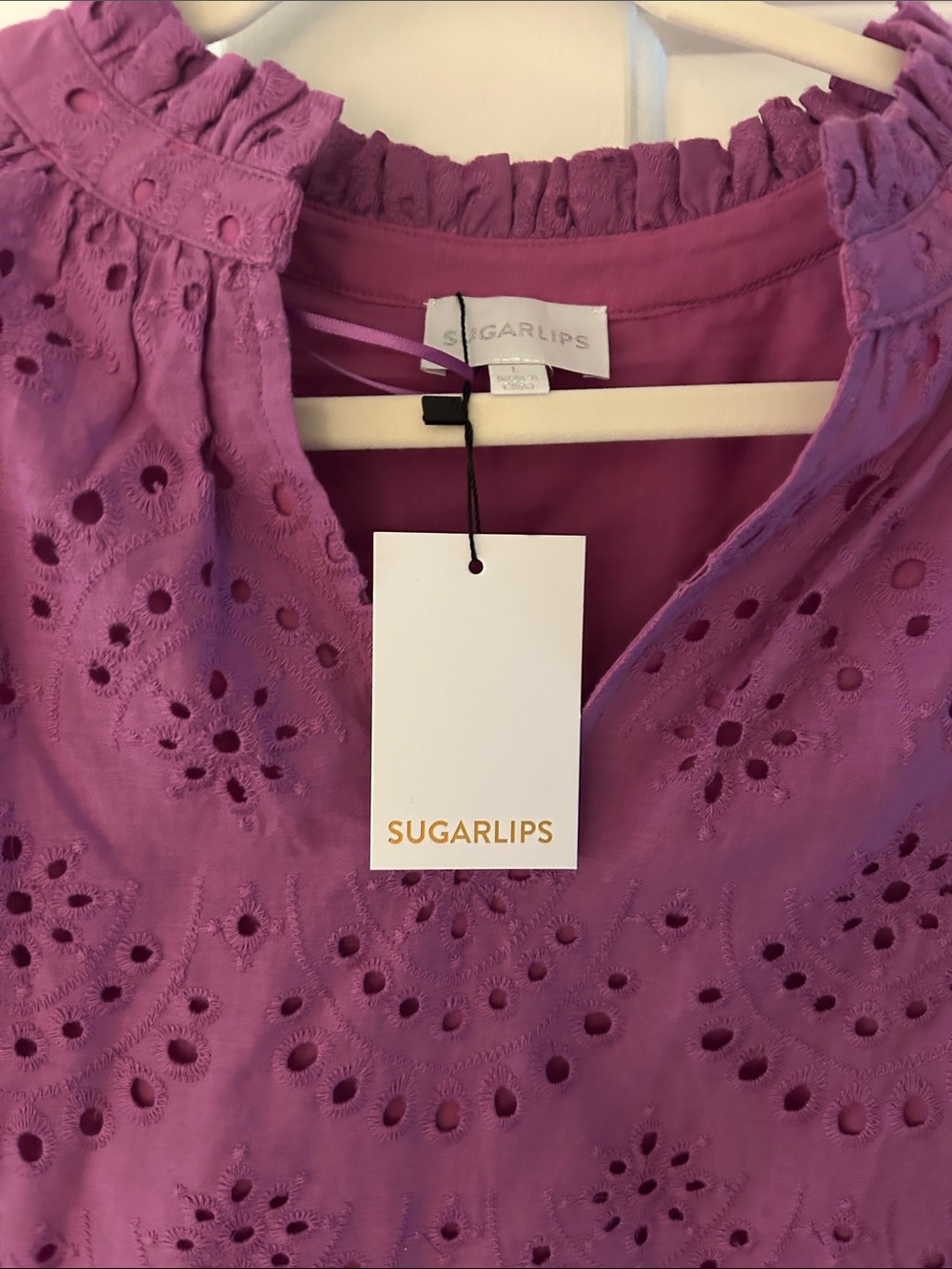 Sugarlips Purple Eyelet Ruffle Mini Dress Size L NWT - Picture 3 of 3